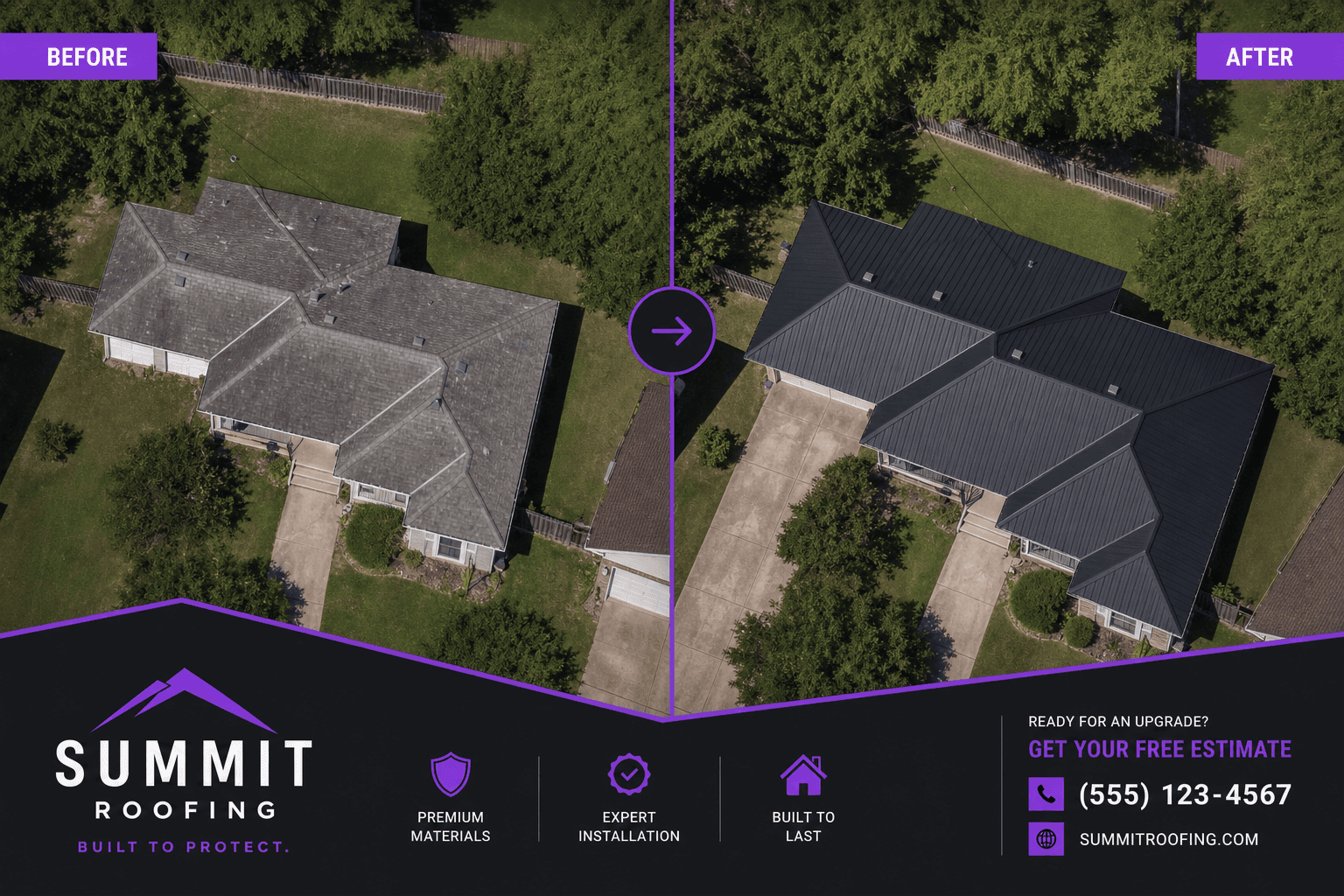 Satellite view of home with roof transformation before and after